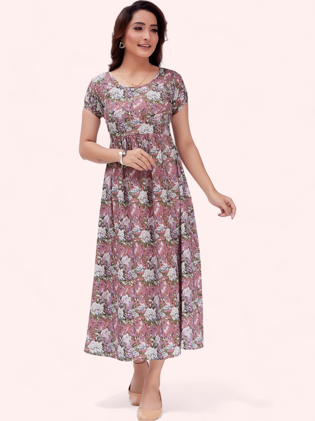

RITIJYA Women Floral Printed Floral Maternity Anarkali Kurta, Pink