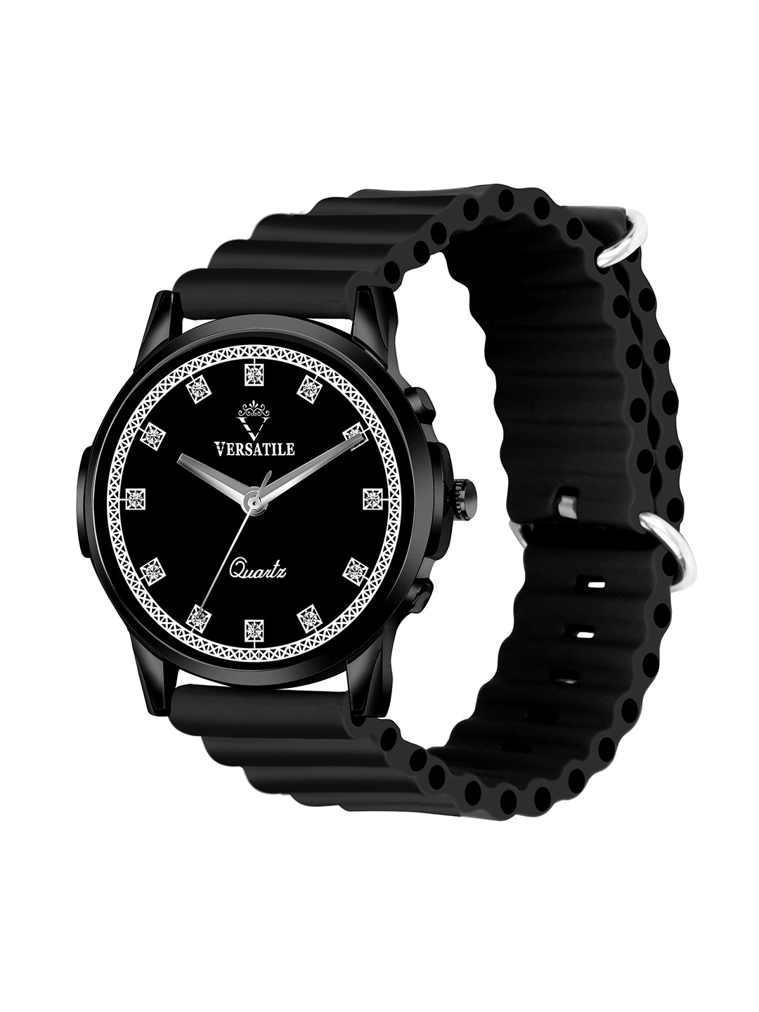 

Versatile Men Dial & Bracelet Style Straps Analogue Watch Black slicon stone