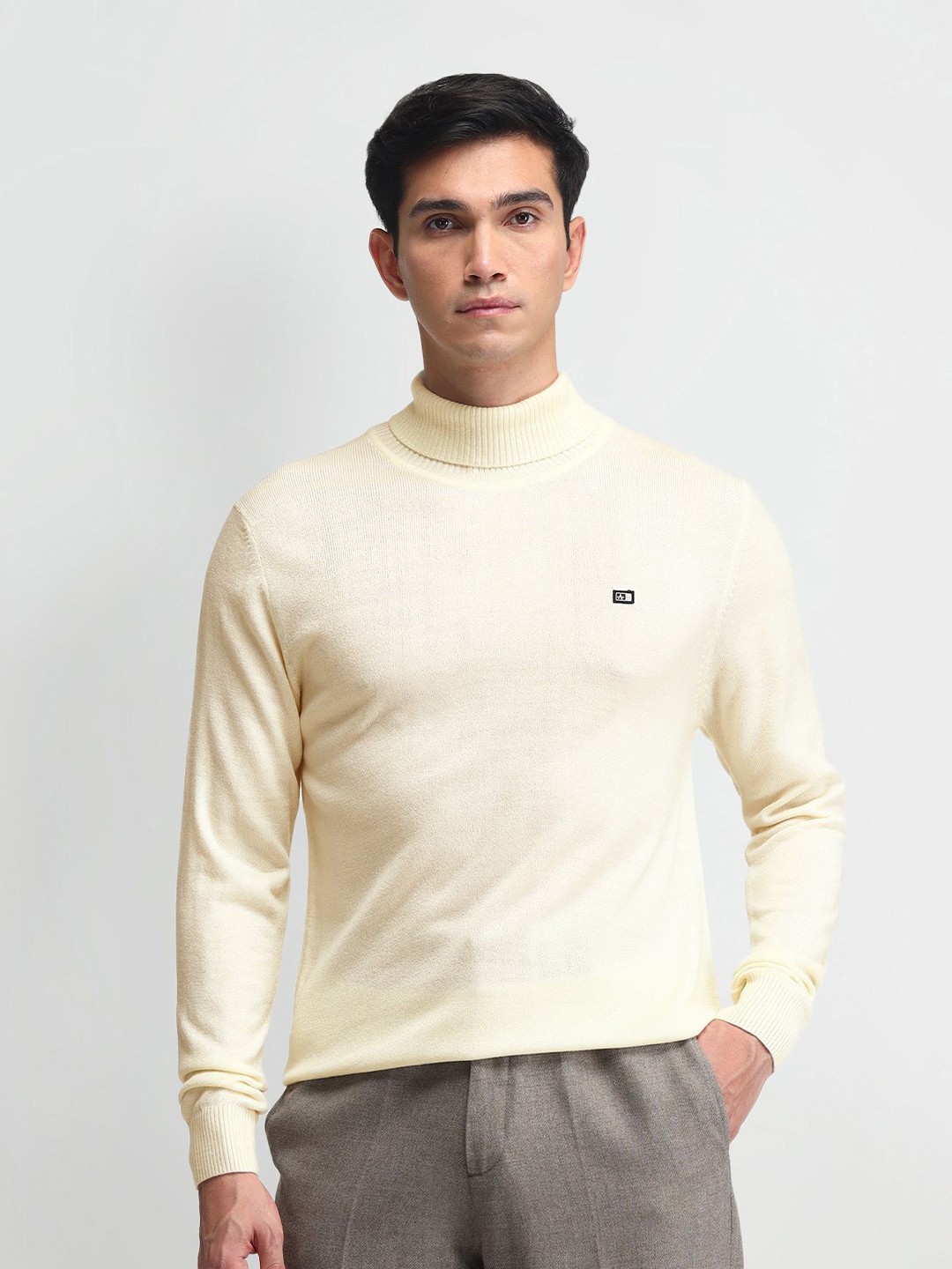 

Arrow Sport Men Pure Cotton Turtle Neck Long Sleeves Pullover Sweater, White