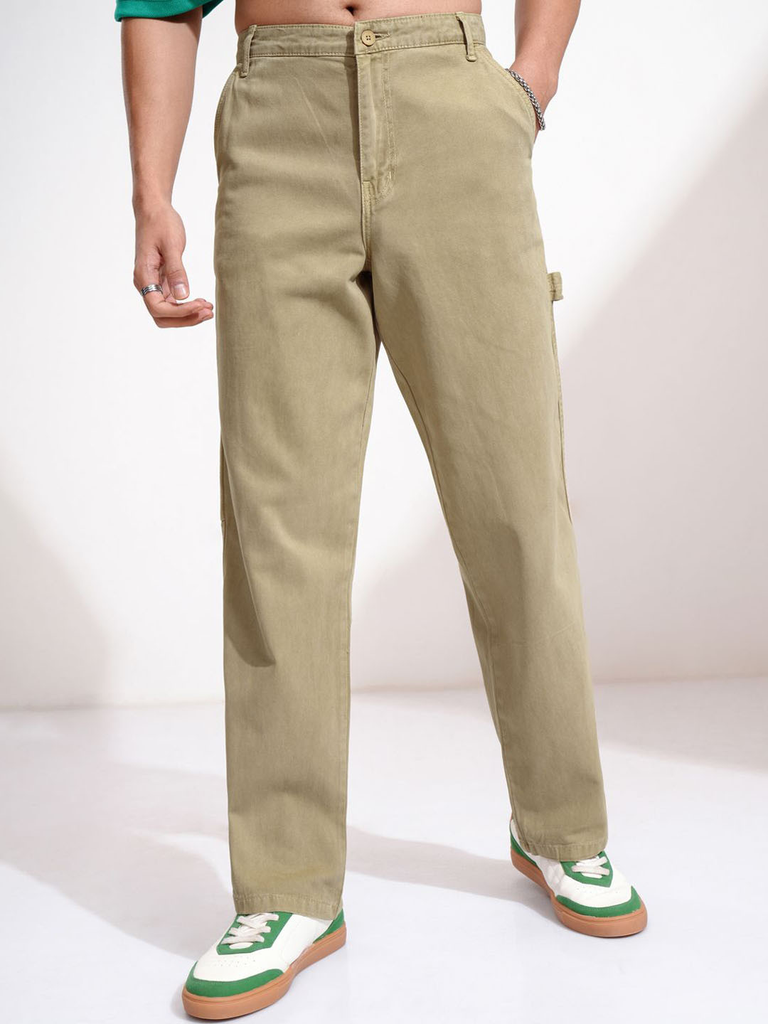 

HIGHLANDER Men Cotton Carpenter Straight Fit Cargos Trousers, Beige