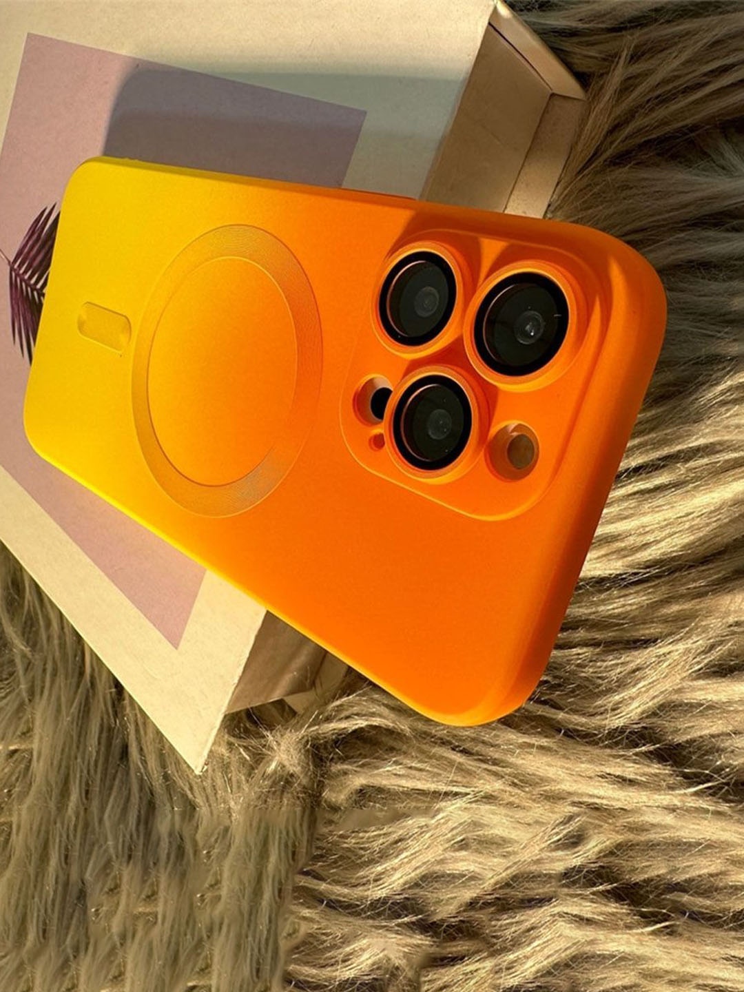 

Luxury Kase Solid Printed iPhone 15 Pro Back Case Mobile Accessories, Orange