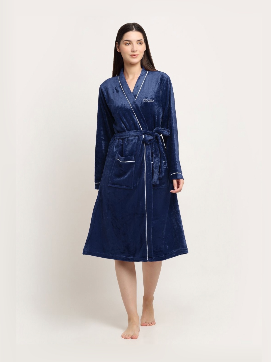 

KLOTTHE Woolen Bath Robe With Belt, Blue