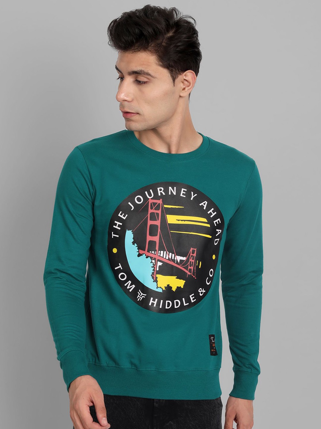 

TOMHIDDLE Men Printed Long Sleeves Pullover Sweatshirt, Green