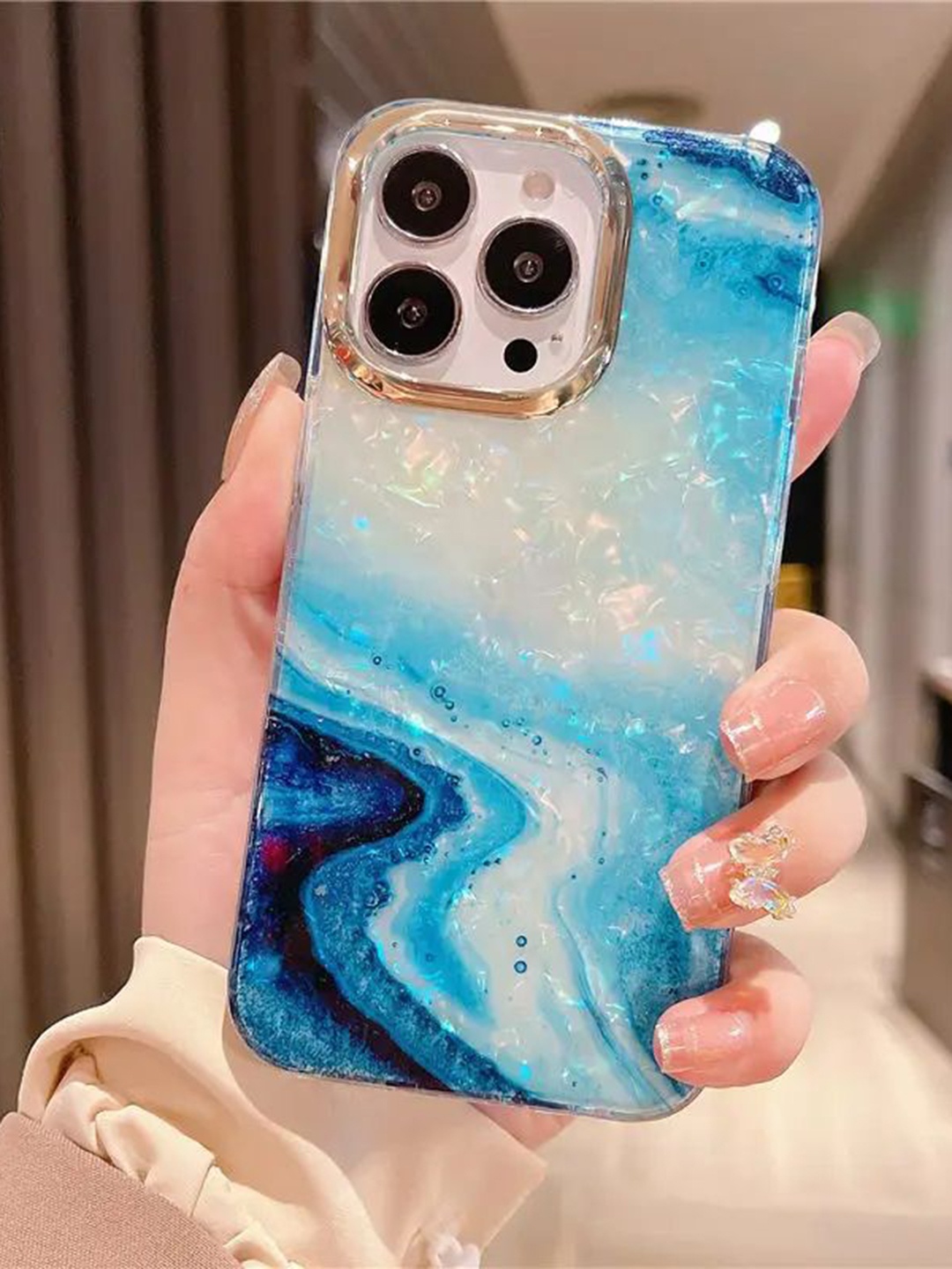 

Luxury Kase Abstract Printed iPhone 13 Pro Max Back Case Mobile Accessories, Blue