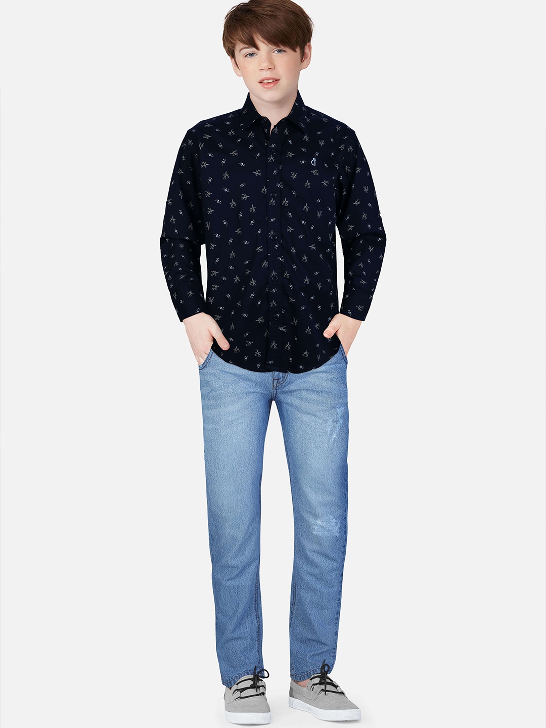 

Gini and Jony Boys Standard Floral Opaque Printed Casual Shirt, Navy blue