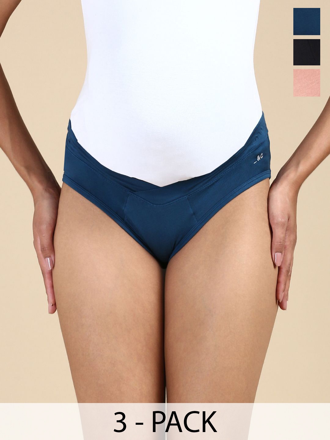 

&CIRCUS Women Pack Of 3 Low-Rise Maternity Briefs, Black
