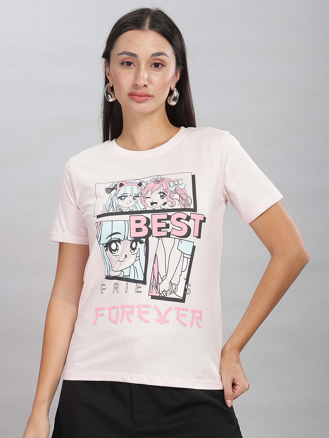 

HEYLAY Women Typography Printed Applique T-shirt, Pink
