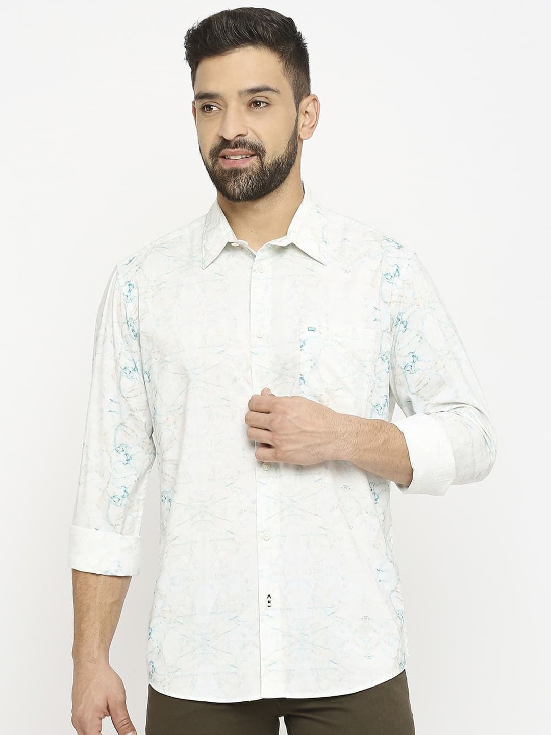 

Basics Men Slim Fit Opaque Printed Casual Shirt, Beige