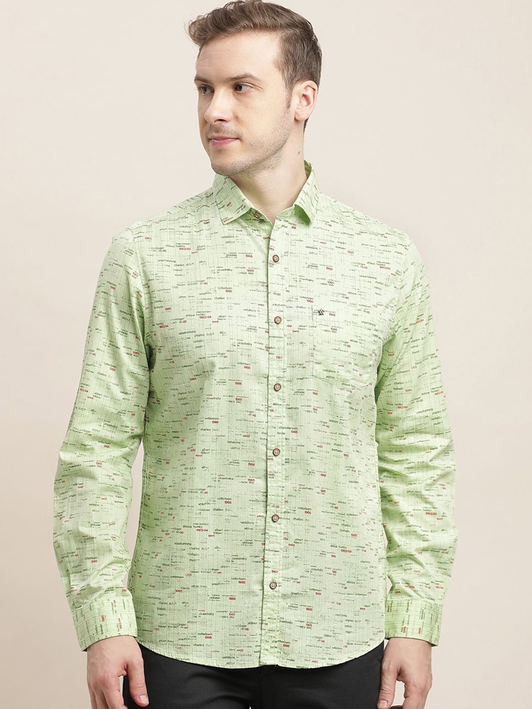 

Turtle Men Relaxed Slim Fit Opaque Printed Casual Shirt, Green