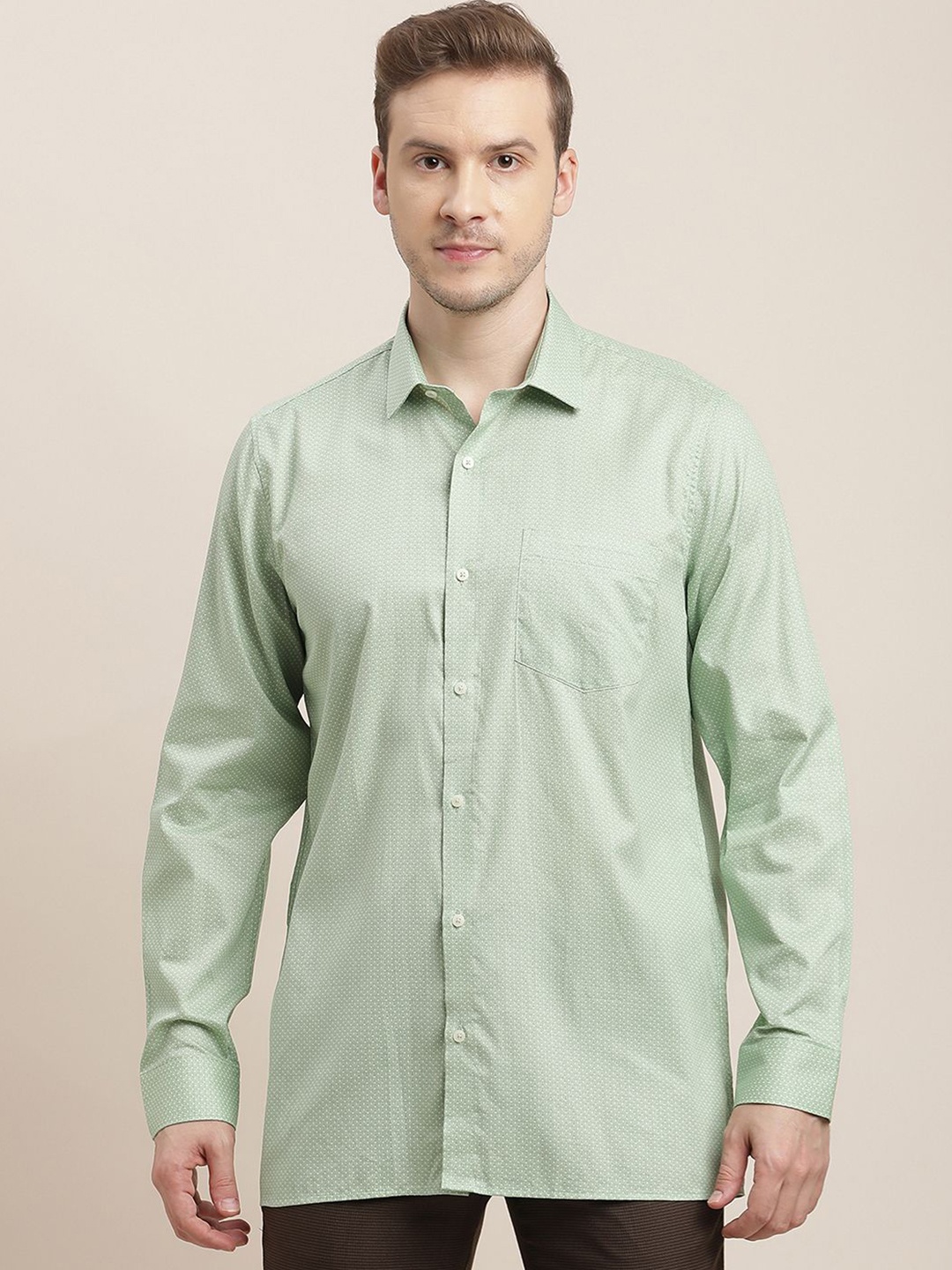 

Turtle Men Classic Opaque Printed Formal Shirt, Green