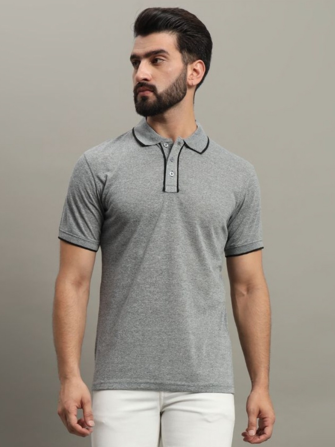 

GET GOLF Men Solid Polo Collar Cotton T-shirt, Grey