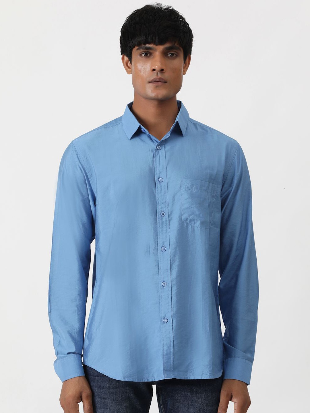 Greenfibre Men Slim Fit Opaque Casual Shirt, Blue