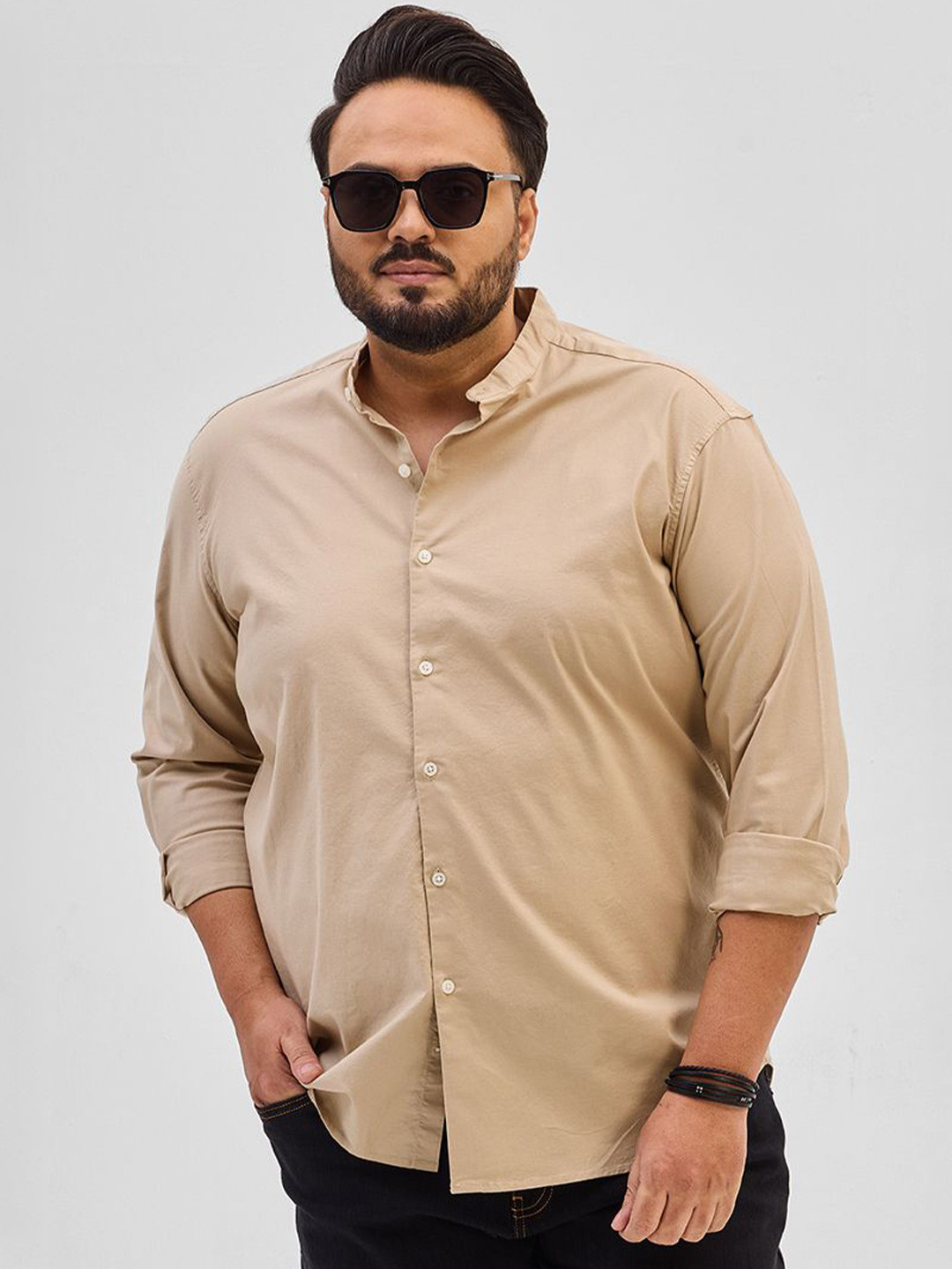 

Snitch Men Classic Opaque Casual Shirt, Beige