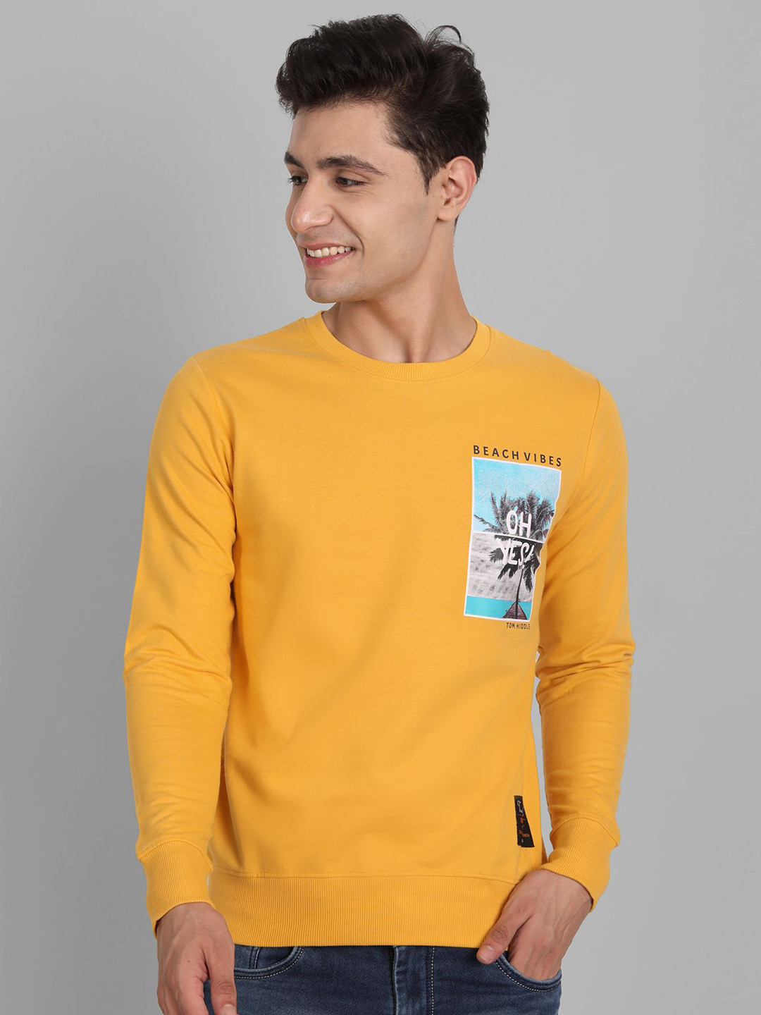 

TOMHIDDLE Men Graphic Printed Cotton Sweatshirt, Mustard