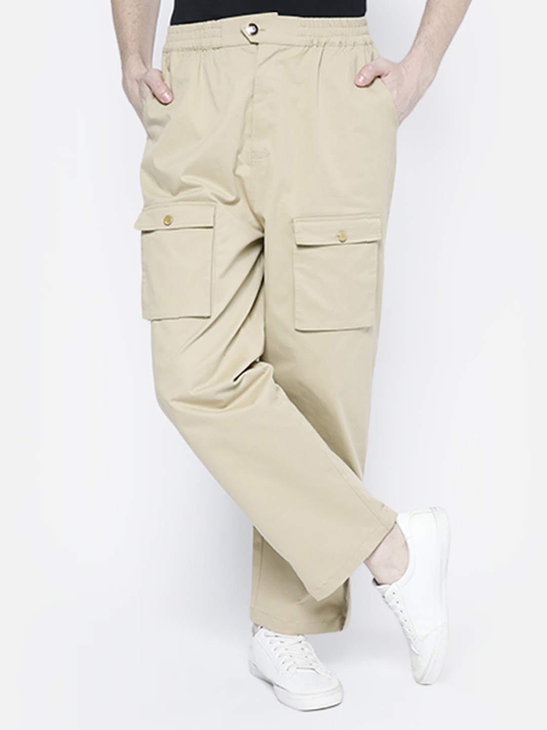 

SAMMYUKK Men Relaxed Loose Fit Cargos Trousers, Beige