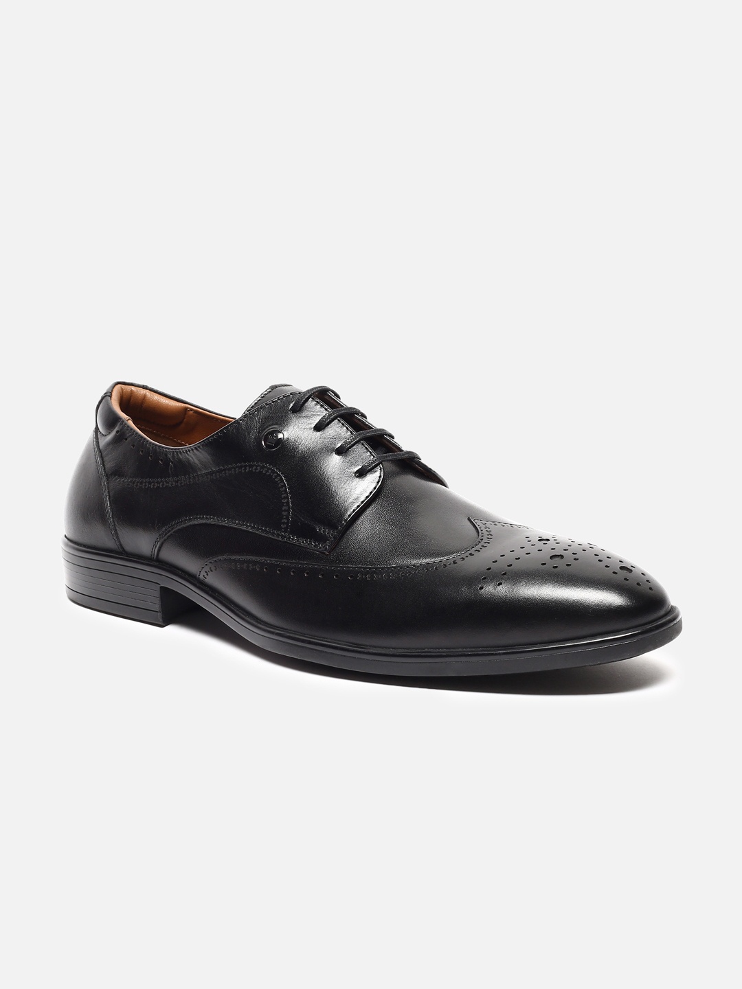

Louis Philippe Men Textured Leather Formal Brogues, Black
