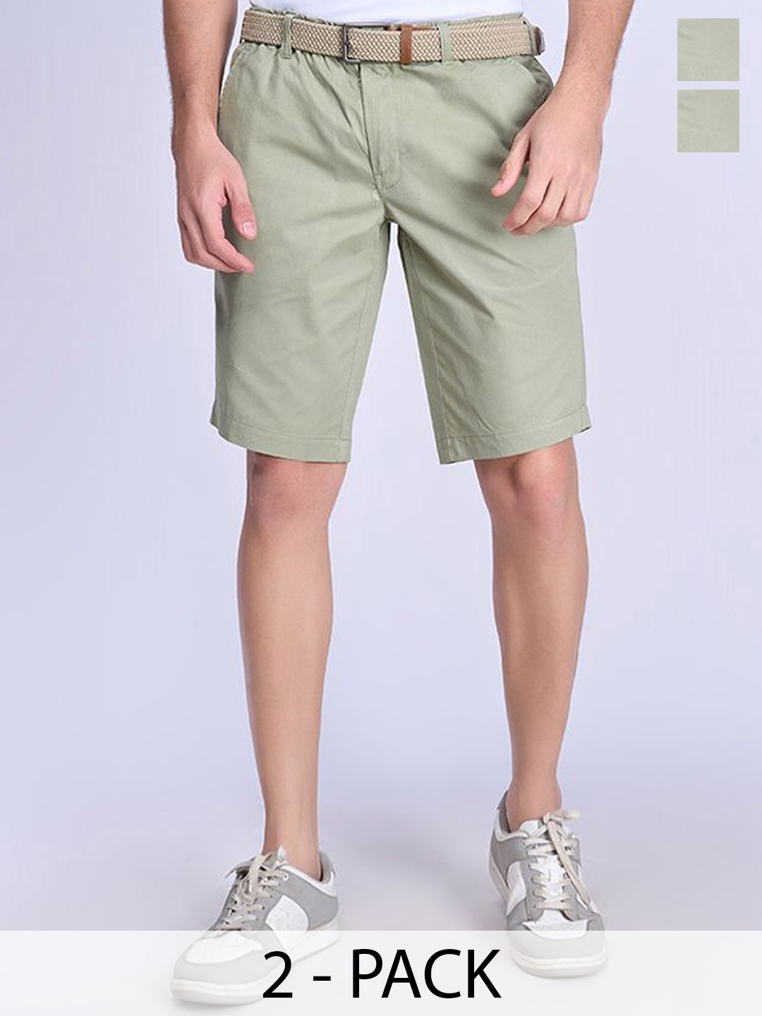 

Ramraj Men Pack of 2 Cotton Mid-Rise Shorts, Green