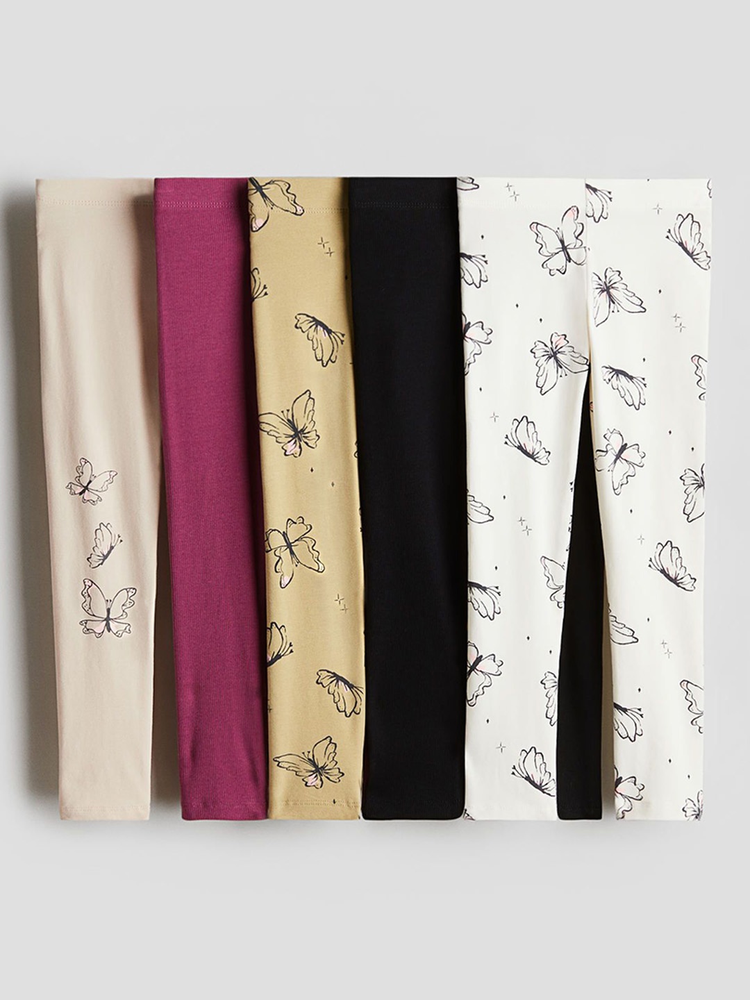

H&M Girls 5-Pack Cotton Leggings, Beige