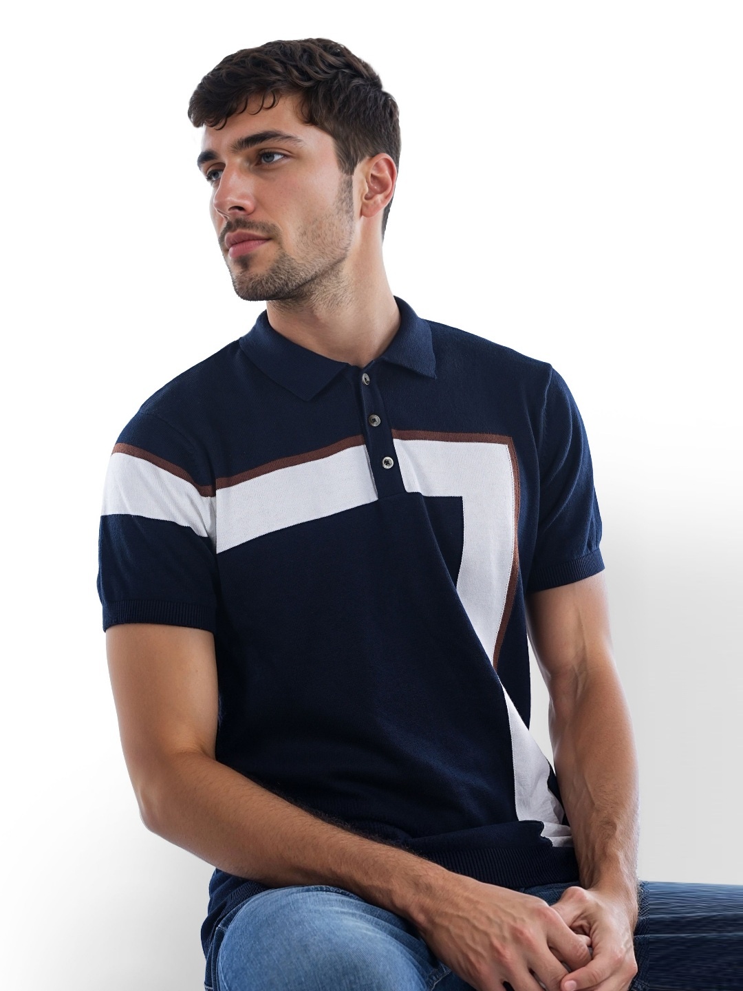 

Celio Men Colourblocked Polo Collar Pure Cotton Pockets T-shirt, Navy blue