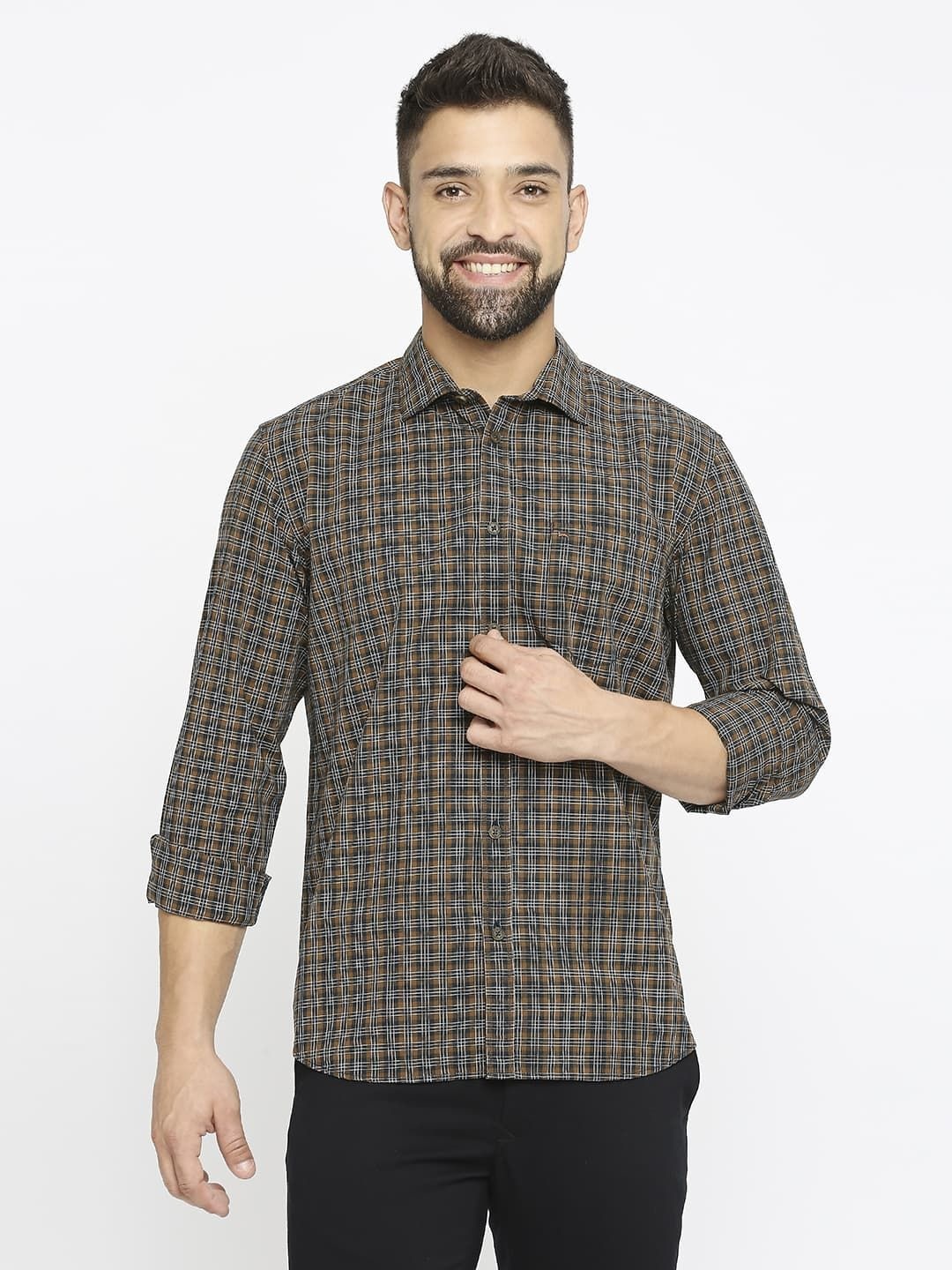 

Basics Men Slim Fit Tartan Checks Opaque Checked Casual Shirt, Teal