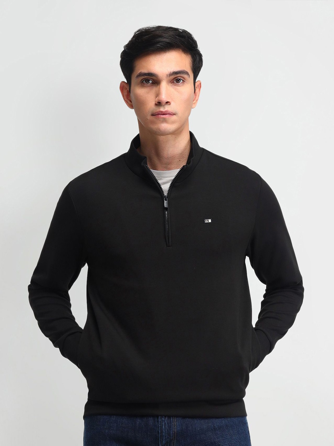 

Arrow Sport Men Cotton Mock Collar Sweatshirt, Black