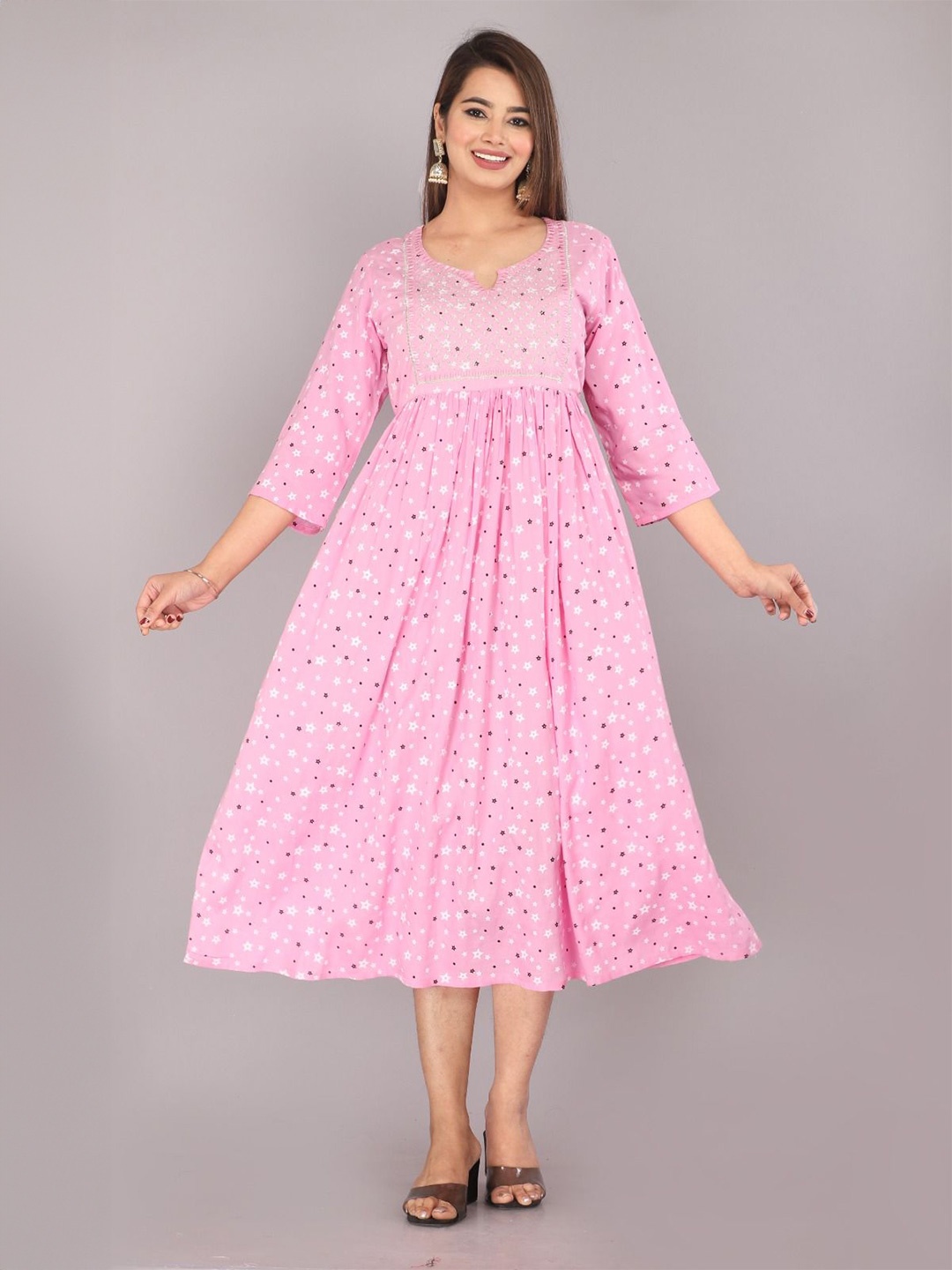 

DADIYA Star Printed Ethnic Fit & Flared Dress, Pink