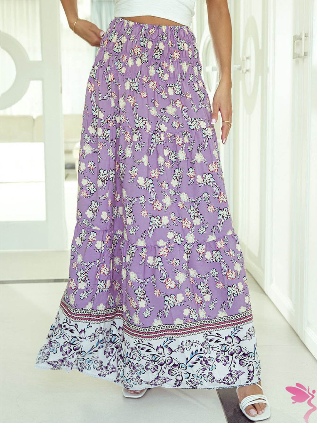 

StyleCast Women Printed Flared Maxi Skirt, Purple
