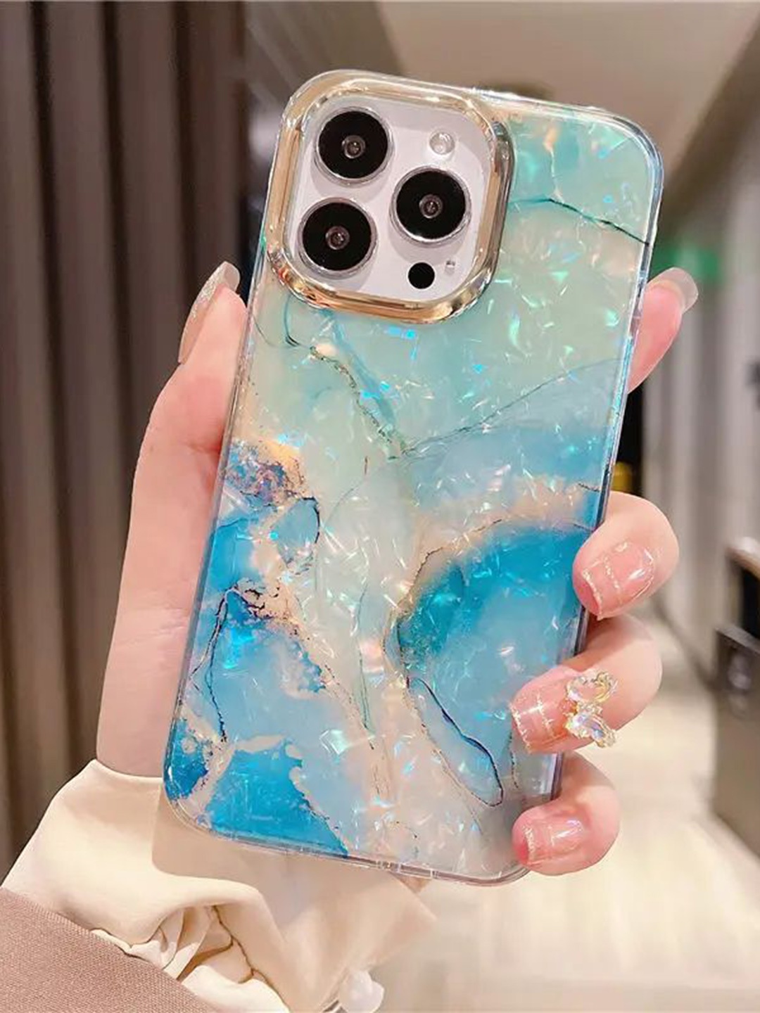 

Luxury Kase Abstract Printed iPhone 15 Pro Back Case Mobile Accessories, Turquoise blue