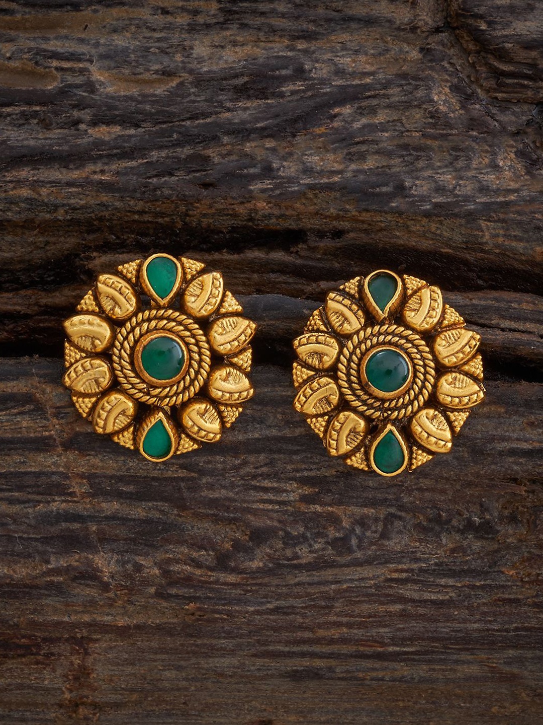 

Kushal's Fashion Jewellery Gold-Plated Silver Floral Stone Studded Temple Studs