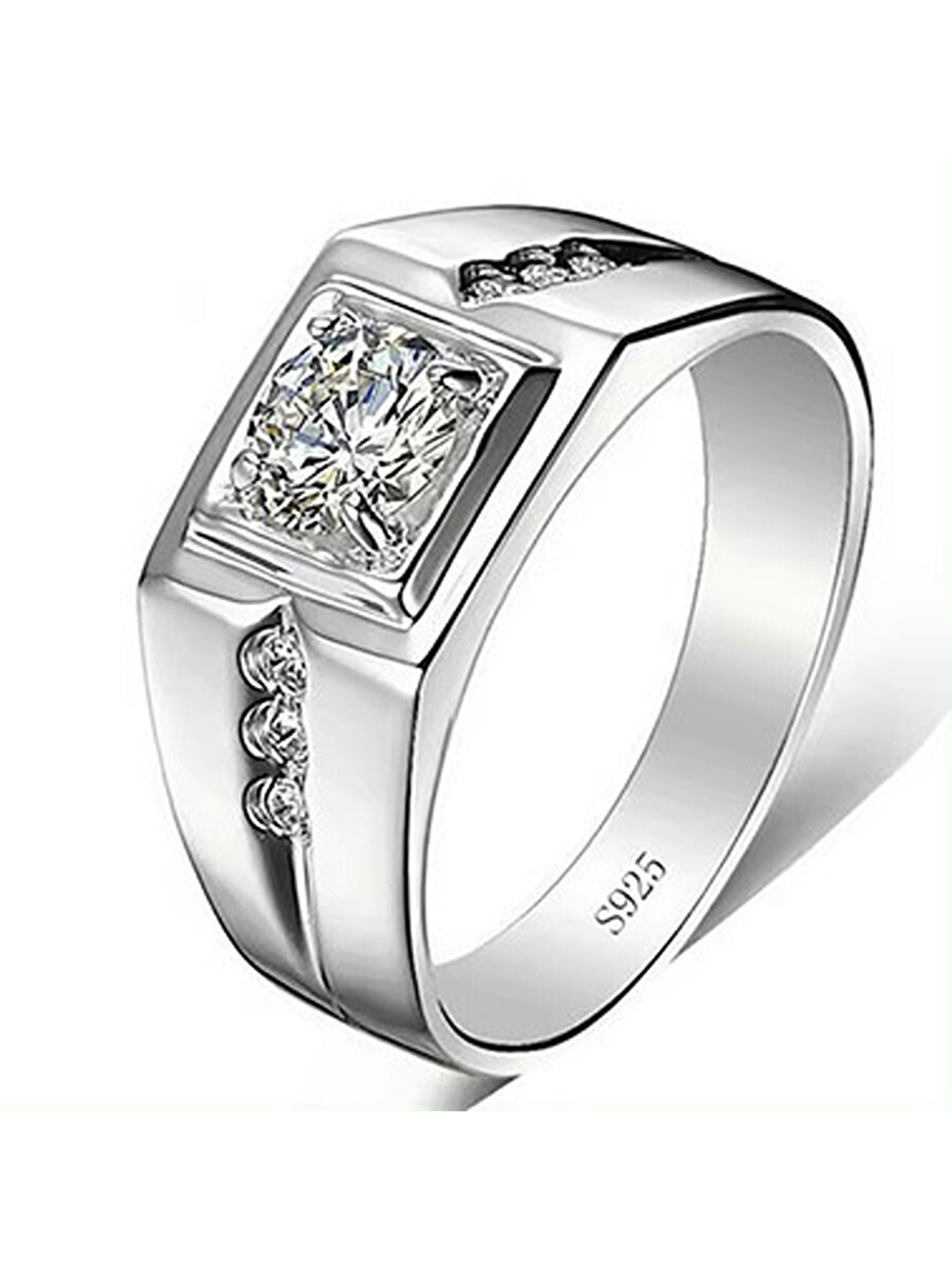 

Lila Men Sterling Silver-Plated American Diamond Stone-Studded Adjustable Finger Ring