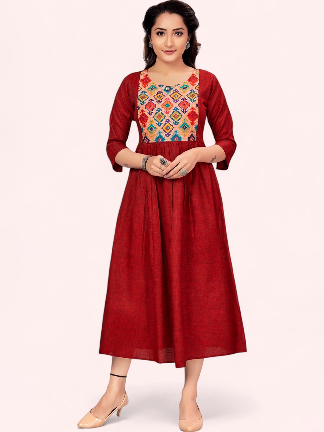 

RITIJYA Women Printed Floral Maternity Anarkali Kurta, Red