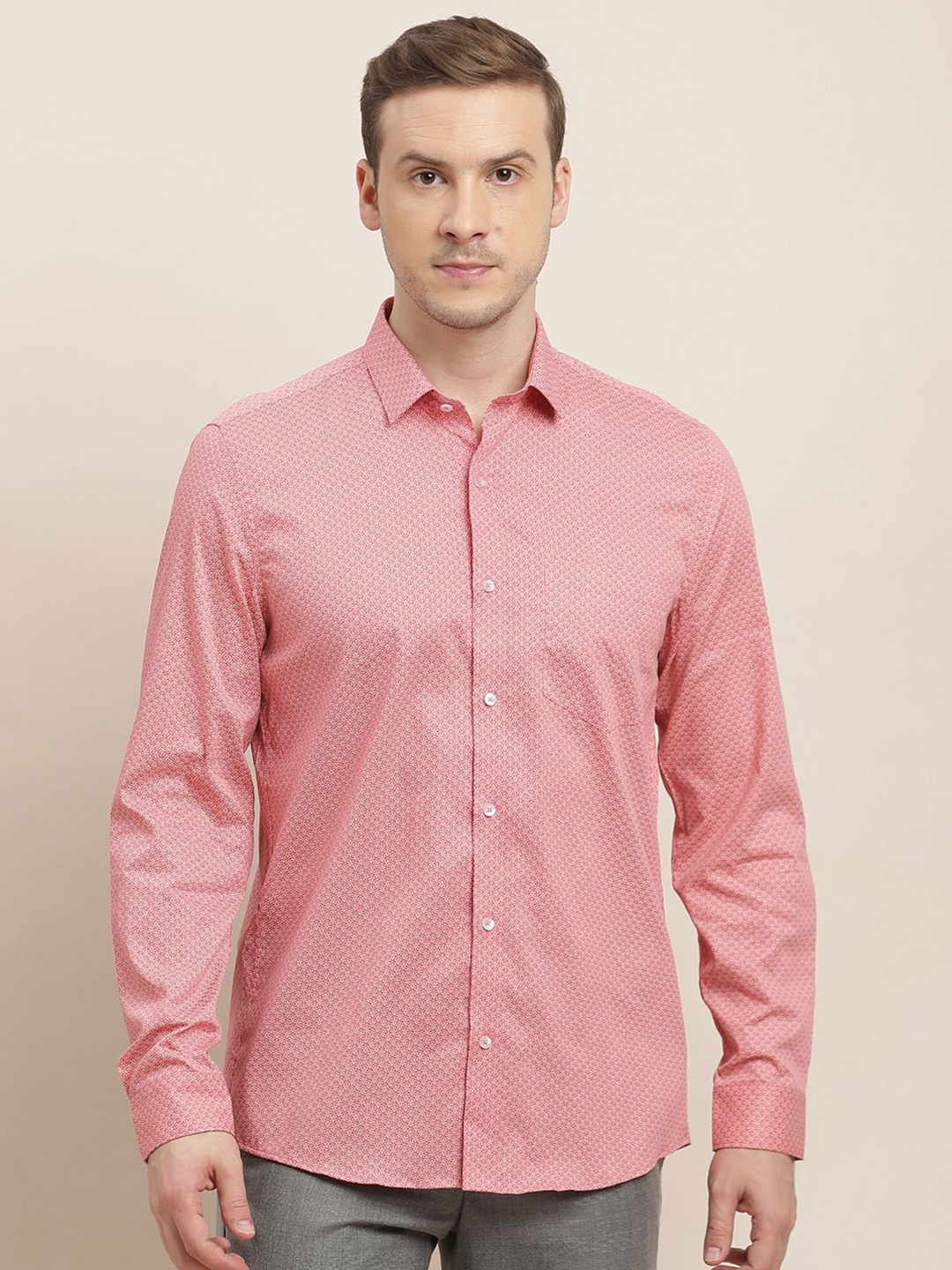 

Turtle Men Classic Slim Fit Opaque Printed Formal Shirt, Pink