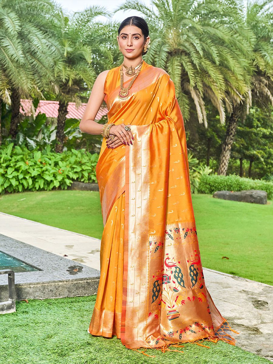 

GARIYA Ethnic Motifs Woven Design Zari Paithani Saree, Mustard