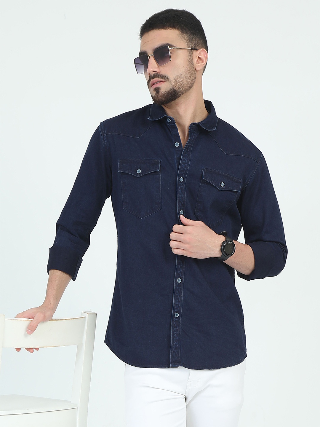 

RIGS AND RAGS Men Classic Opaque Casual Shirt, Navy blue