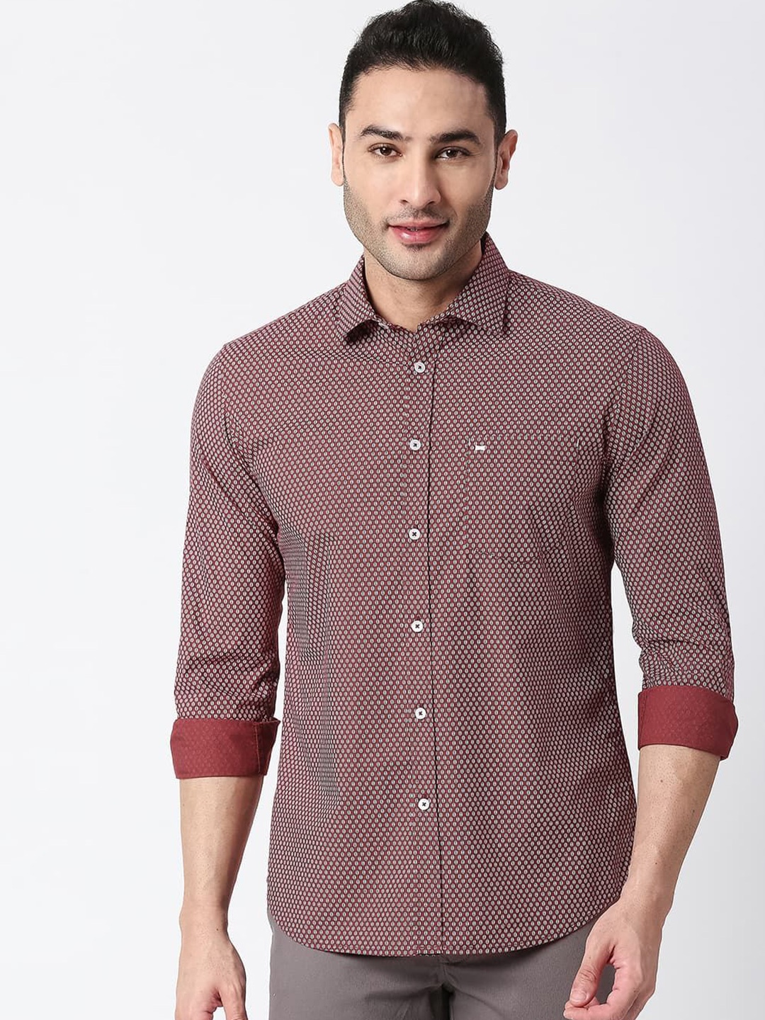 

Basics Men Slim Fit Opaque Printed Casual Shirt, Maroon