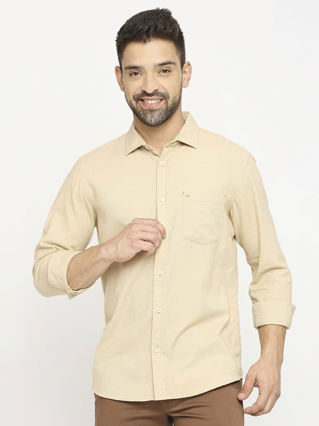 

Basics Men Slim Fit Opaque Casual Shirt, Beige