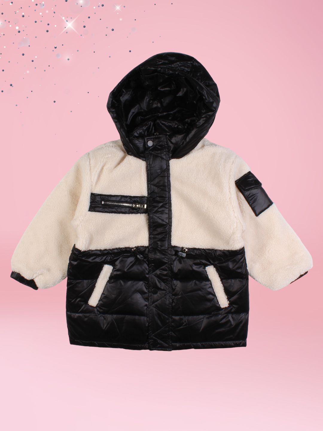 

CUTECUMBER Girls Colourblocked Padded Jacket, Black