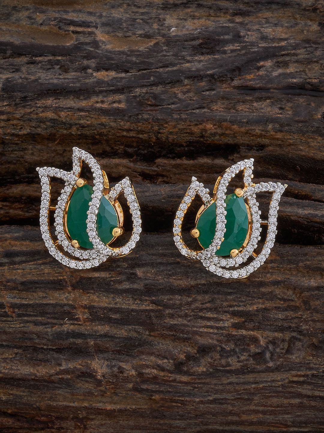 

Kushal's Fashion Jewellery Rhodium-Plated Zircon Studded Geometric Studs Earrings, Silver