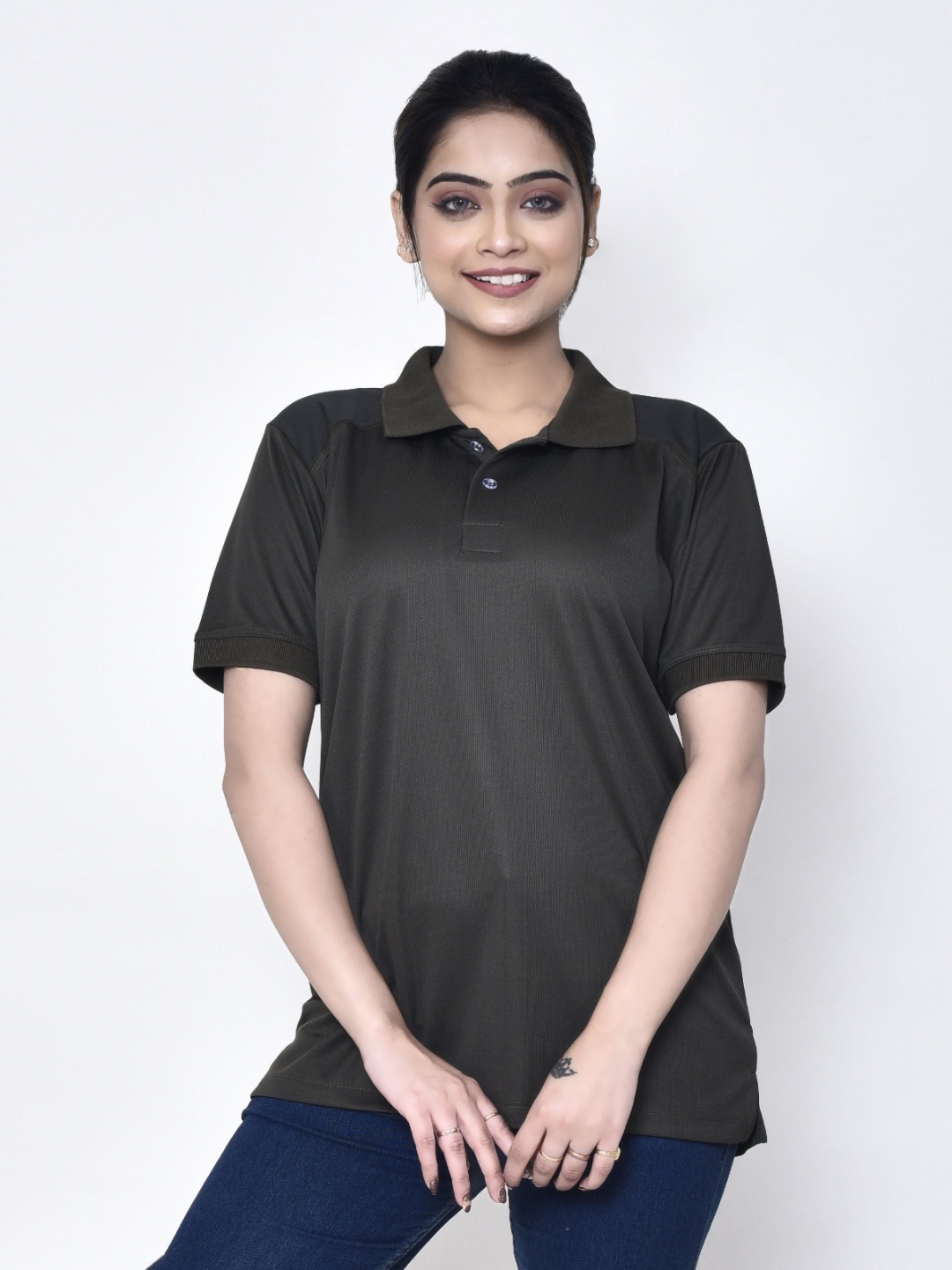 

RAPL Women Polo Neck Collar T-shirt, Green