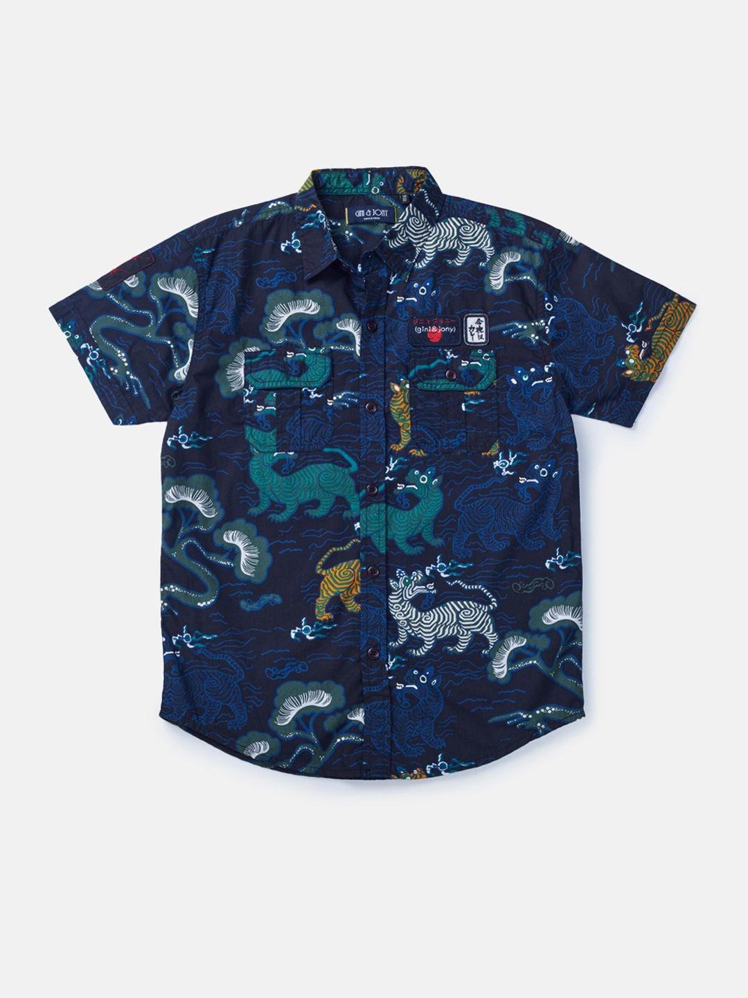 

Gini and Jony Boys Standard Floral Opaque Printed Casual Shirt, Navy blue