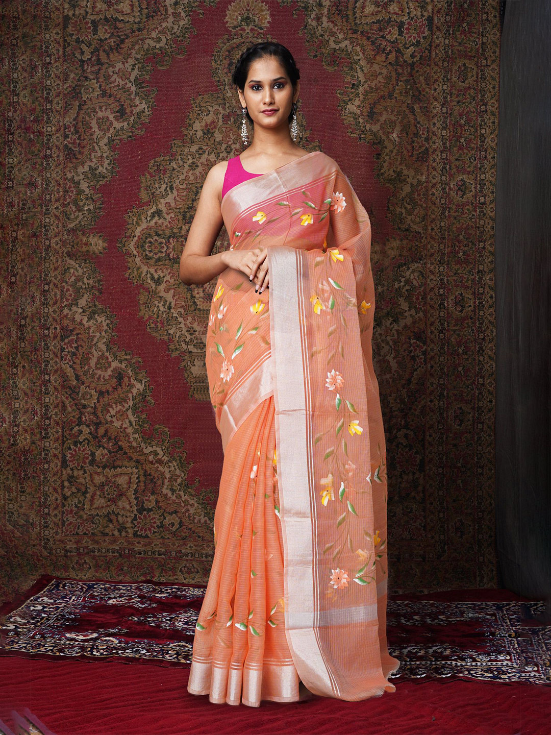 

Unnati Silks Floral Printed Handloom Kota Saree, Orange