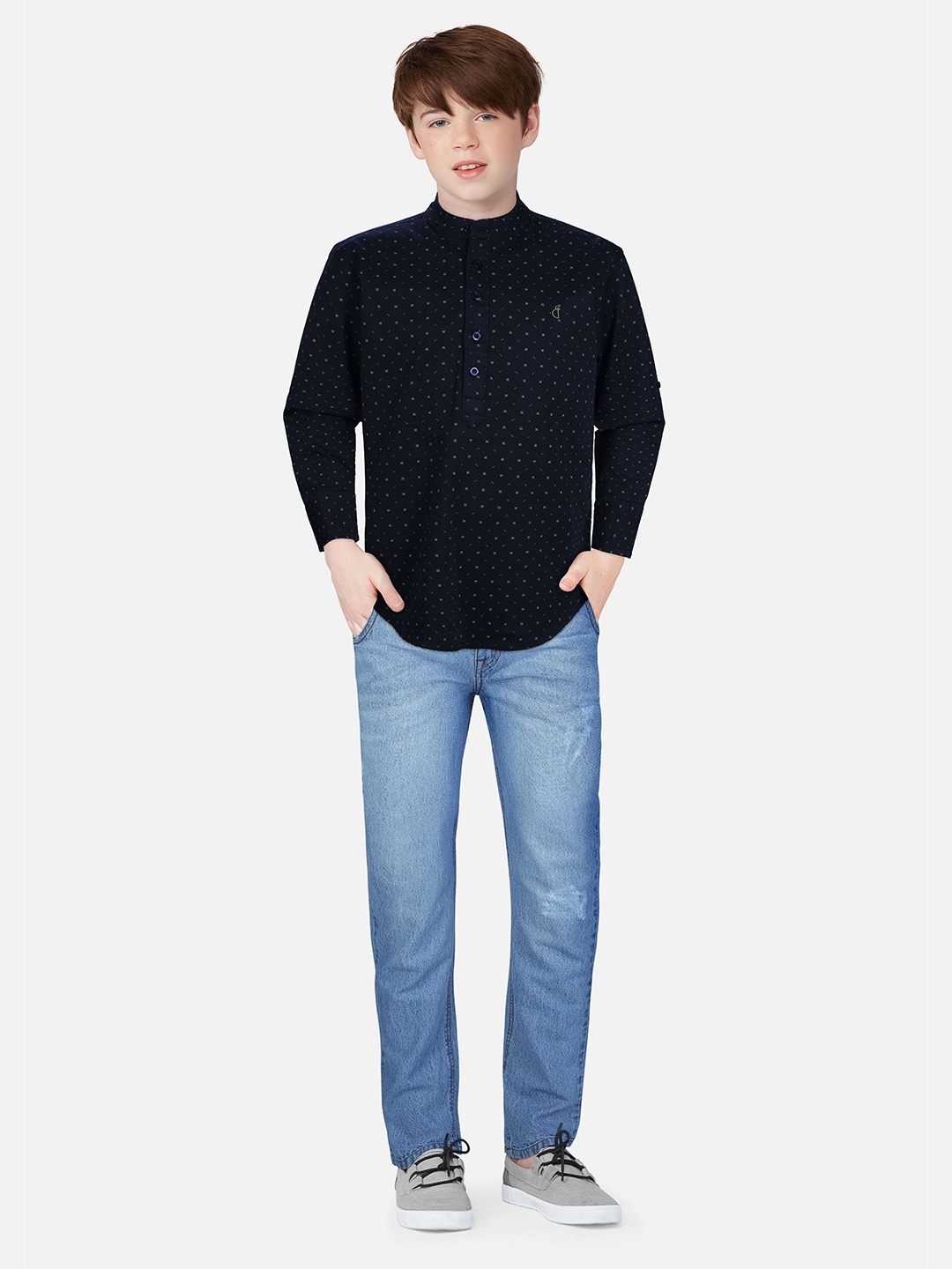 

Gini and Jony Boys Standard Opaque Printed Casual Shirt, Navy blue