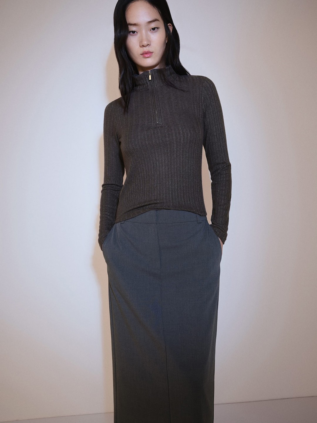 

MANGO Self-Design Zip Knit Sweater, Black