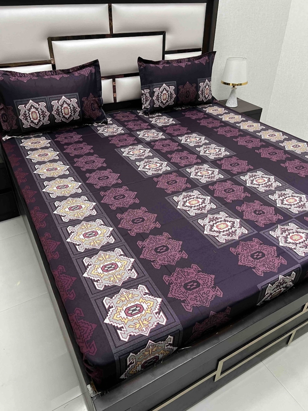 

Pure Decor Purple & Grey Ethnic Motifs 200 TC Queen Bedsheet with 2 Pillow Covers