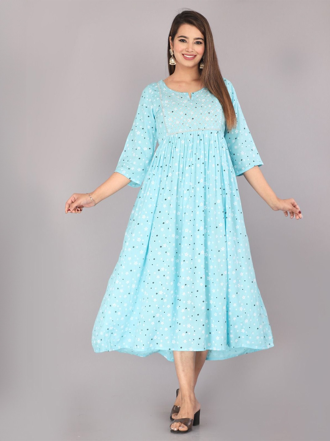

DADIYA Women Graphic Printed Fit & Flared Gathered Ethnic Dress, Blue