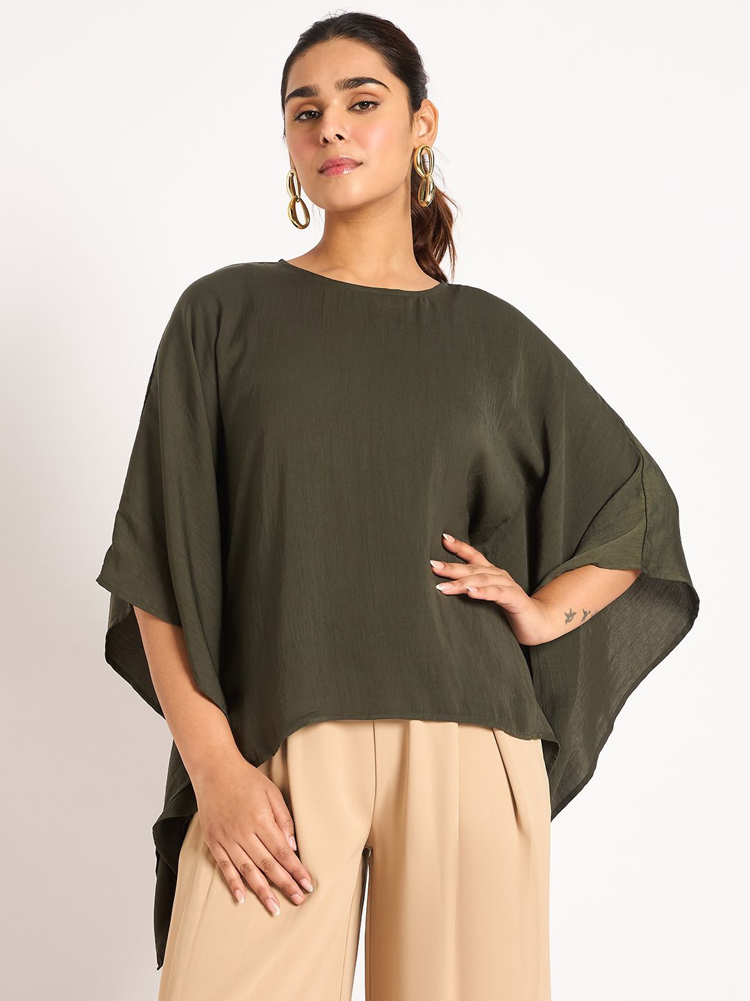 

FEMMELLA Women Kimono Sleeves Kaftan Top, Olive