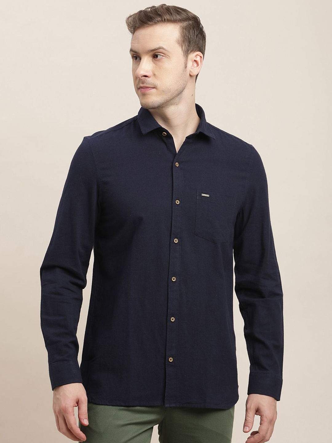 

Turtle Men Relaxed Slim Fit Opaque Casual Shirt, Navy blue