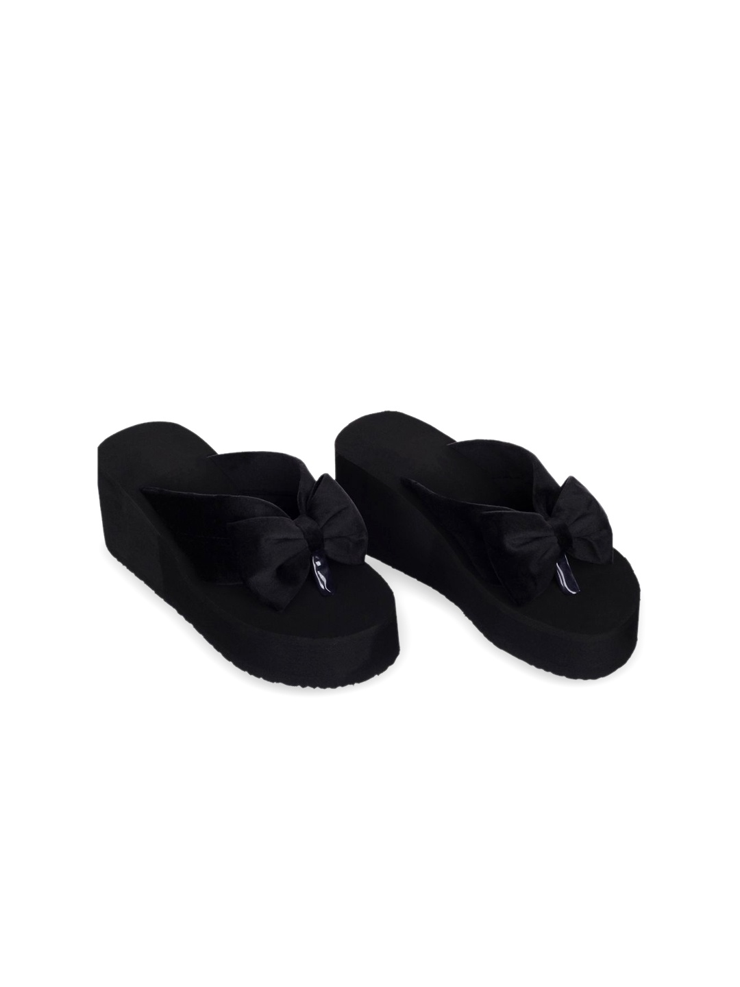 

ROSVI Women Open Toe Synthetic Slip-On Flats with Bows, Black