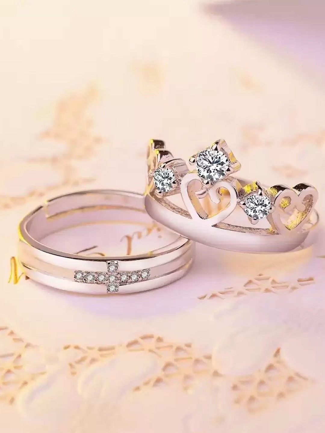 

Lila Set Of 2 Silver-Plated CZ-Studded Finger Rings