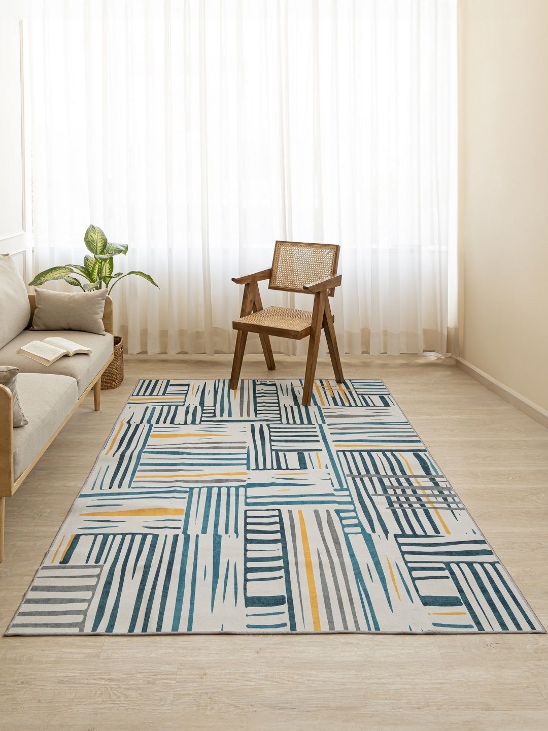 

HOMEMONDE White Striped Anti-Skid Polyester Carpet